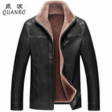 Russian Winter Thick Leather Garment Business Casual Leather Jacket Lapel Cashmere Lined High Quality Warm PU Coat Big sizeM-4XL