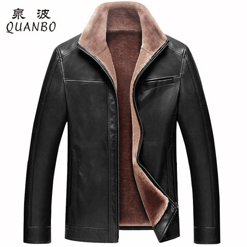 Russian Winter Thick Leather Garment Business Casual Leather Jacket Lapel Cashmere Lined High Quality Warm PU Coat Big sizeM-4XL