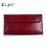 ESUFEIR 2017 Genuine Leather Women Wallet Long Purse Vintage Solid Cowhide multiple Cards Holder Clutch Fashion Standard Wallet