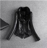 Fashion Slim Fit Women Pu Leather Jackets Real Rabbit Hair Collar Faux Leather Women Autumn And Winter Thicken Coats A2770