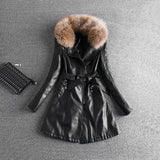 2016 new winter in the long thick leather coat size female clip cotton windbreaker big fur coat fur collar Pu