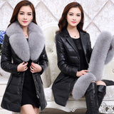 Genuine leather down coat female 2016 fox fur leather clothing medium-long plus size slim fur outerwear