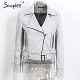 Simplee Apparel Zipper basic suede jacket coat 2016 motorcycle jacket Women outwear Pink belted short winter jackets