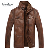 ForeMode 2016 New Men Leather Casual Apparel Brand Winter Jacket Men Leather Sheep Leather Jackets Men Leisure Coat Collar