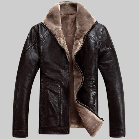 2016 Exports Russian Winter Thick Leather Garment Business Casual flocking Men'sHigh Quality Leather Jacket Men1583