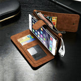 Luxury Retro Leather Flip Multi-function Removable Wallet Card Money Bag Holder Stand Cases For iphone 5 5S SE 6 6S 7 Plus Cover